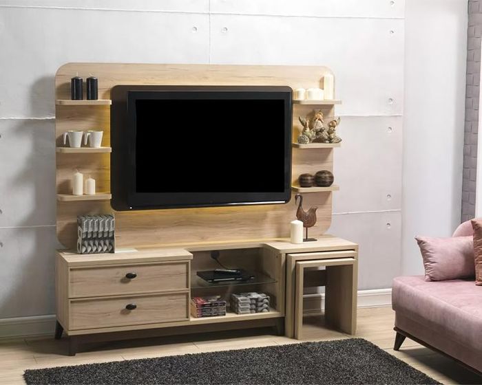 Wohnwand Holz Möbel Modern Design Wohnzimmer Regale Luxus Einrichtung