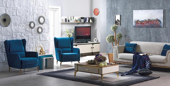 Sofa Komplett 3+1+1 Sitzer Wohnzimmer Textil Polstermöbel Design Möbel