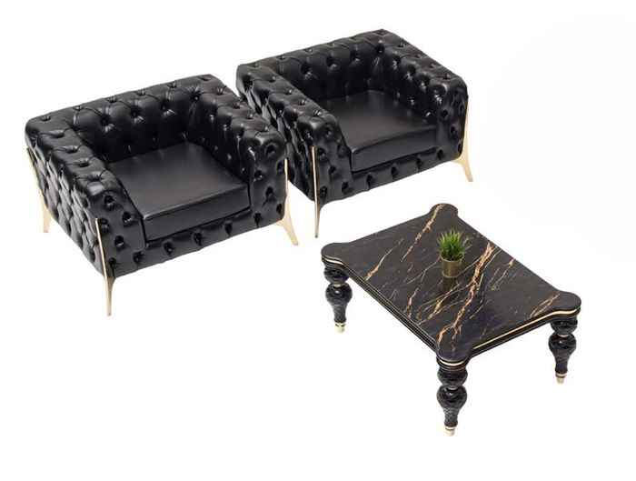 Chesterfield 2x Sessel Robust Tisch Relax Couch Couchtisch Wohn Arbeitszimmer