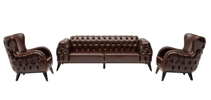 Designer Chesterfield Sofagarnitur Braun Dreisitzer Bequem Sitzgruppe 3+1+1