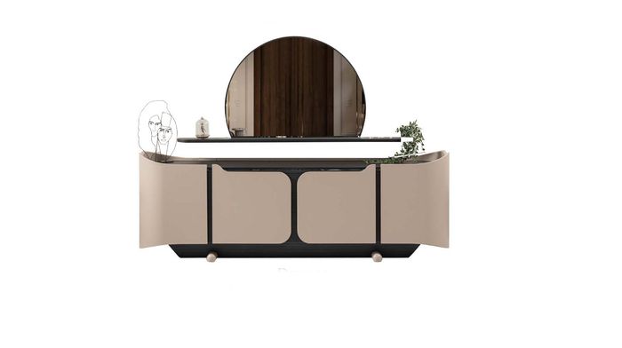Sideboard Anrichte Kommode mit Spiegel Schrank Holz Beige Modern Set