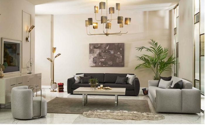 Sofagarnitur Stoffsofa Komplette Sofa Polstersofas Grau Set 4tlg Neu