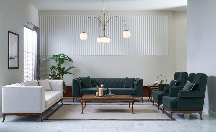 Sofagarnitur Dreisitzer Sofa Stoffsofa Grün Polstersofas Zweisitzer