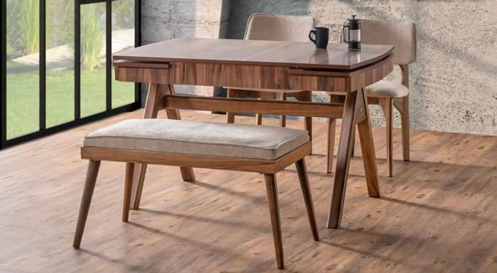 Esszimmer Set Hocker Hochwertig Garnitur Tisch 2x Stühle Design Modern Möbel