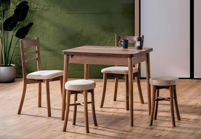 Esszimmer Set Hochwertig Garnitur Tisch 2x Stühle Design Modern 2x Hocker Möbel