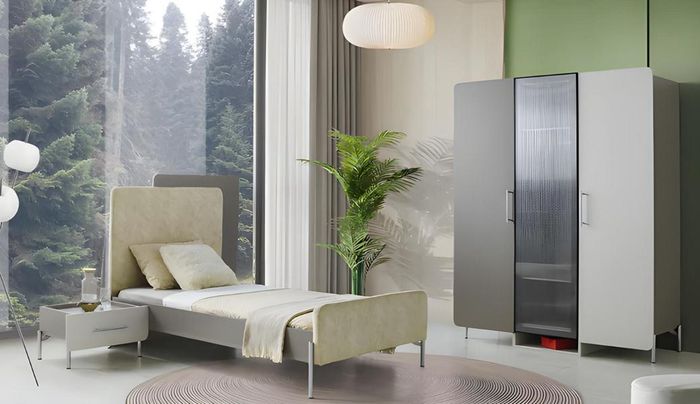 Möbelset Bett Kleiderschrank Nachttisch Moderne Stilvolles Kinderzimmer 3-teilig