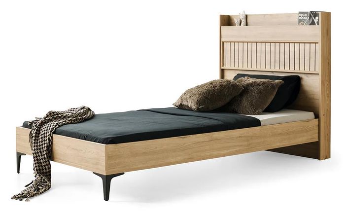 Einzelbett Holz Modern Kopfteil Stilvolles Design Kinderzimmer Möbel Komfort