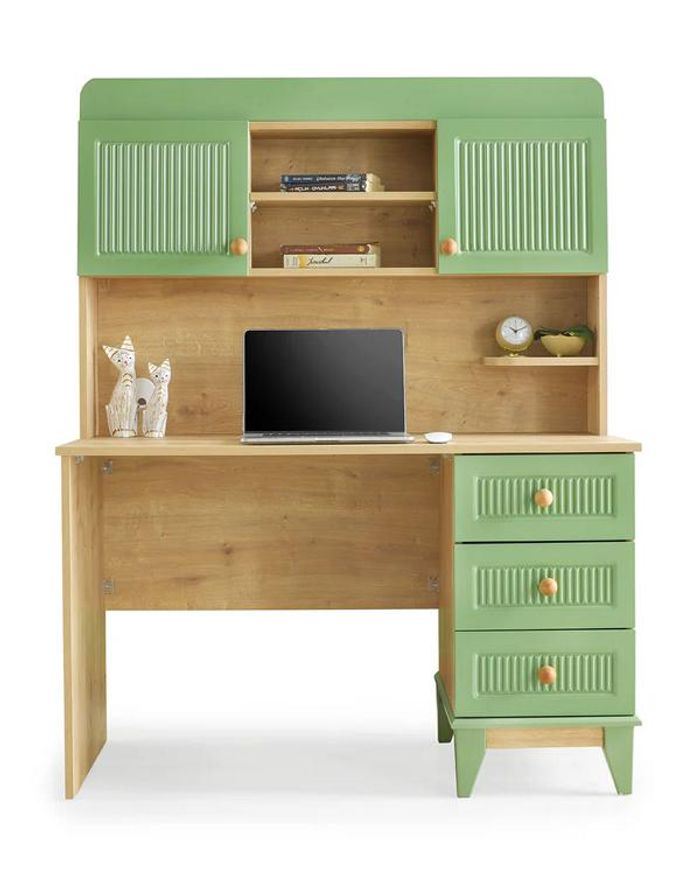 Holztisch Modern Schreibtisch Regale Computertisch Holz Grün Kinderzimmer Neu