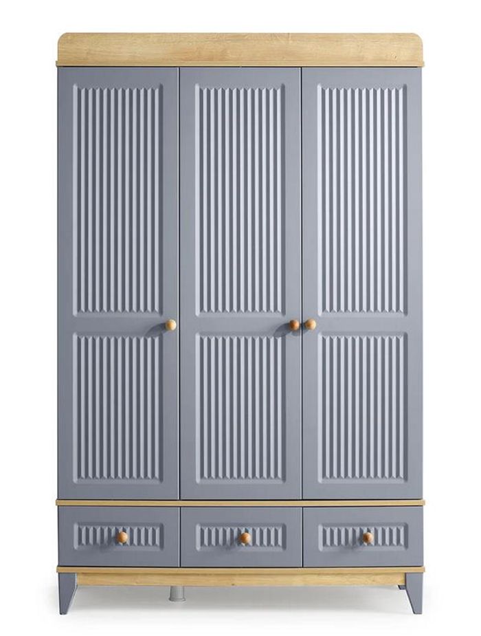 Kleiderschrank Modern Look Graue Fronten Holzakzente Stilvolles Kinderzimmer