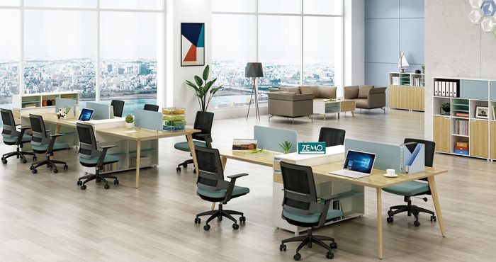 Büro Möbel Einrichtung Tische Holz Tisch 4 Arbeitsplätze Schreibtisch Callcenter