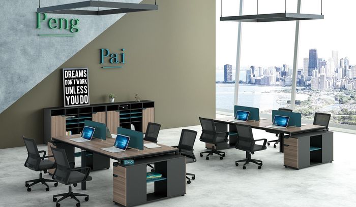 Büro Möbel Einrichtung Tische Tisch Callcenter Holz 4 Arbeitsplätze Schreibtisch