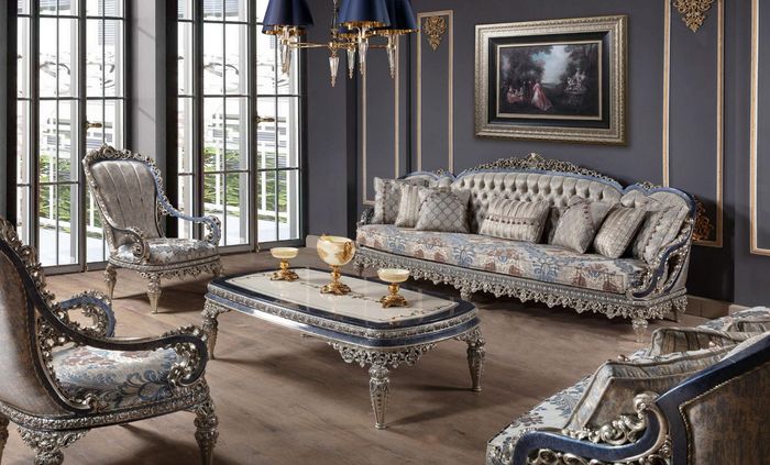 Chesterfield Sitzgruppe Sofagarnitur 3+1+1 Sitzer Luxus Textil Couchen