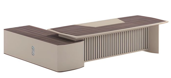 Moderne Schreibtisch Beige Holzoptik Längliche Ablage Büro Möbel Design