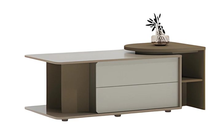 Moderner Couchtisch Beige und Braun mit Ablagefläche und Schubladen Wohnzimmer
