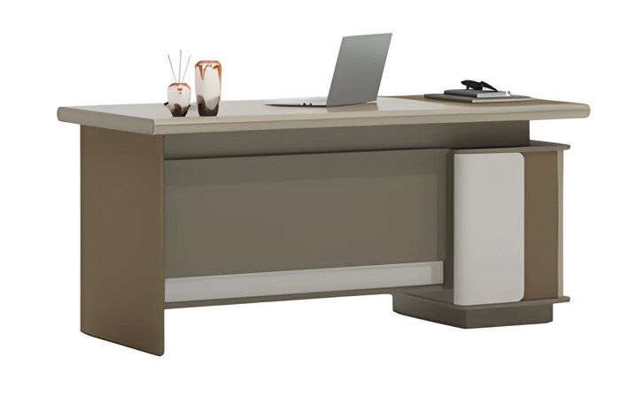 Schreibtisch Braun und Grau mit Schubladen und Stauraum für modernes Büro