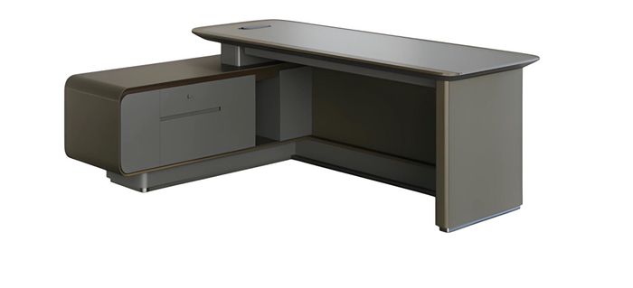Schreibtisch Chefzimmer Modern Grau Schwarz Winkelschreibtisch Stauraum Design