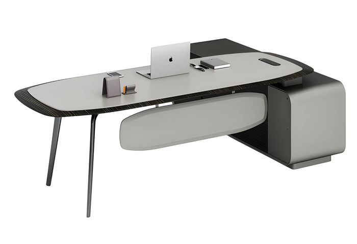 Moderner Schreibtisch Grau Schwarz mit Ablage Stauraum Elegantes Büro Design