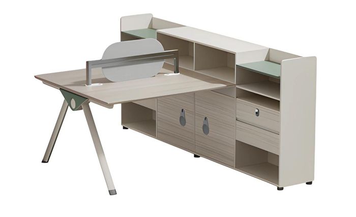 Schreibtisch Beige mit Stauraum und Rückenlehne Modernes Design Büro und Zuhause