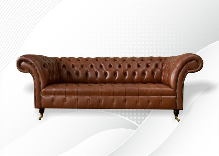Chesterfield 3 Sitzer Leder Braun Wohnzimmer Modern Design Couchen Sofa Luxus