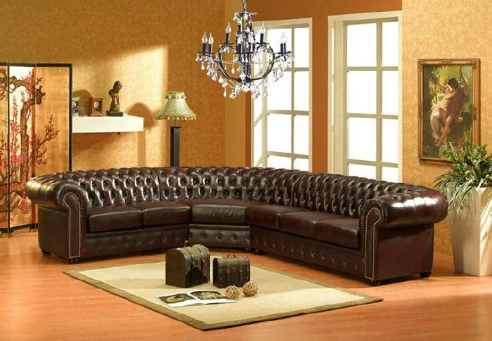 Klassische Chesterfield Eckcouch Polster Ecke Ledersofa Sofa Sitz Eck Garnitur