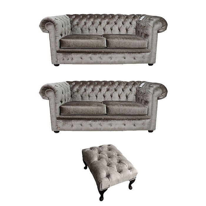 Chesterfield Sofagarnitur Set Polster Sitz Sofa Couch Garnitur 2+2 + Hocker Neu