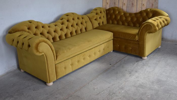 Design Chesterfield Ecksofa Eckcouch Loungesofa Couch Eck Stoff Garnitur Sofa
