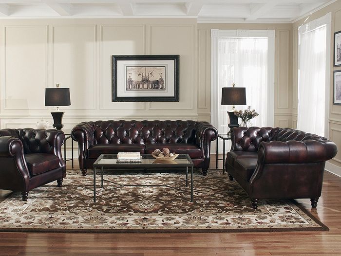 Chesterfield Couch Polster Sofas Klassische Leder Sofagarnitur 3+2+1 Sitzer - 33