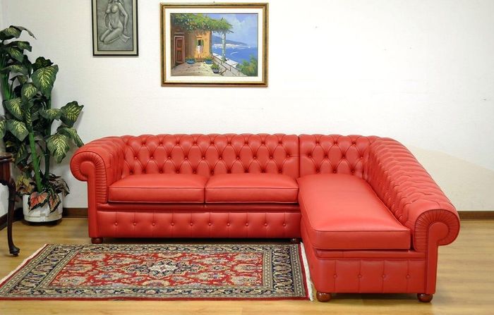 Design Chesterfield Ecksofa Eckcouch Loungesofa Couch Red Leder Sofa Neu