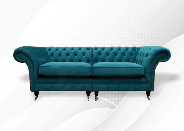 Chesterfield 3 Sitzer Stoff Wohnzimmer Design Couchen Polster Sofa Sofas Turkis