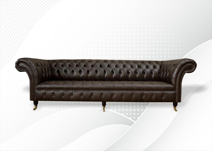 Braune Chesterfield Dreisitzer Sofa Couch Polster Wohnzimmer Möbel Stoff Textil