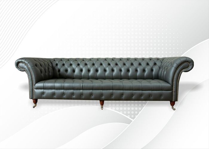 xxl big Chesterfield 4 Sitzer Leder Modern Design Couchen Dunkelgrau Sofa Möbel