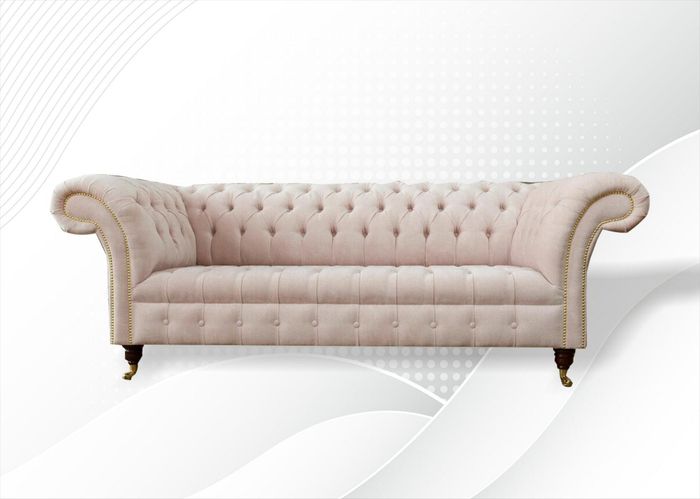 Chesterfield 3 Sitzer Rosa Stoff Wohnzimmer Design Couchen Sofa Sofas Textil Neu
