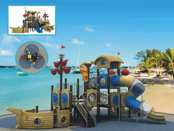 Spielturm mit Rutsche schiffsförmiger Spielplatz für Kinder Outdoor