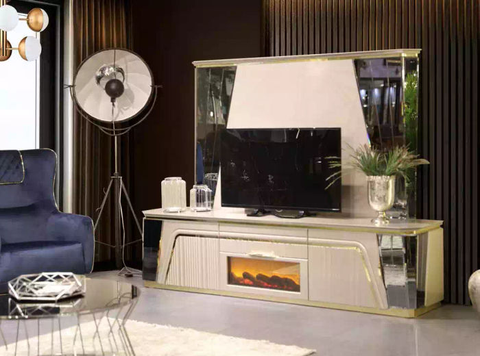 Wohnwand TV Wand Holz Modern Stil Wohnzimmer Möbel tv Ständer Luxus Einrichtung