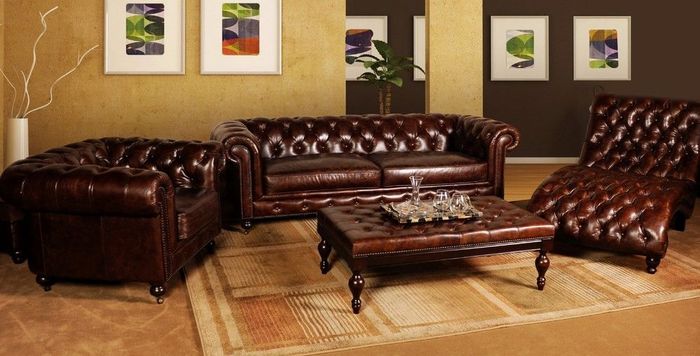 Sofagarnitur Sofa Couch Polster 3+2+1 Couch Ledersofa Chesterfield Sitz Garnitur