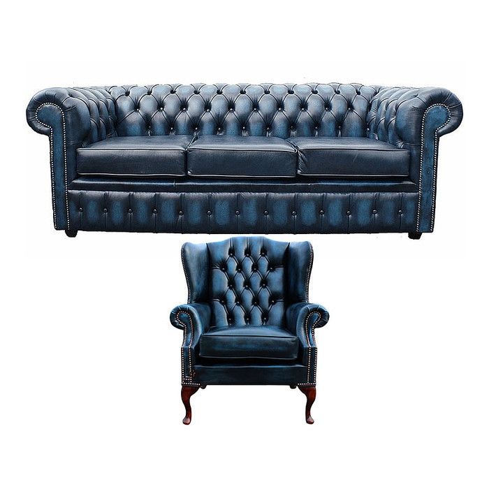 Sofagarnitur Chesterfield Polster Couch Sofa Leder Sitz Garnitur Ohrensessel 421