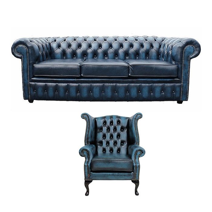 Sofagarnitur Chesterfield Polster Couch Sofa Leder Sitz Garnitur Ohrensessel 423