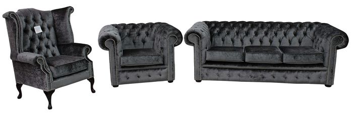 Chesterfield Polster Sofas Klassischer Schaffhau 3 + 1 Sitzer + Ohrensessel 446