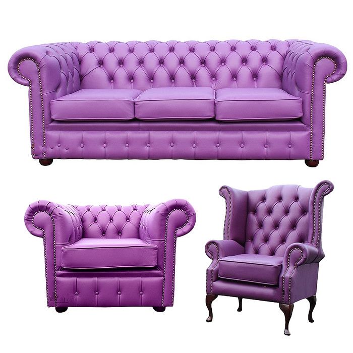 Chesterfield Couch Polster Sofas Leder Schaffhau 3 + 1 Sitzer +Ohrensessel 447