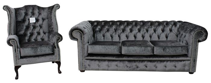 Chesterfield Design Sofagarnitur 3 Sitz + Ohrensessel Couch Sofa Polster Set Neu