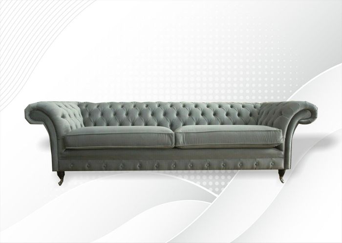Chesterfield 4 Sitzer Grau Dreisitzer Stoff Design Couchen Polster Sofas xxl big