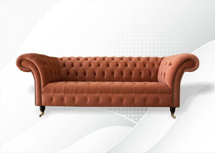 Chesterfield Braun Dreisitzer Stoff Wohnzimmer Design Polster Sofa Neu Textil