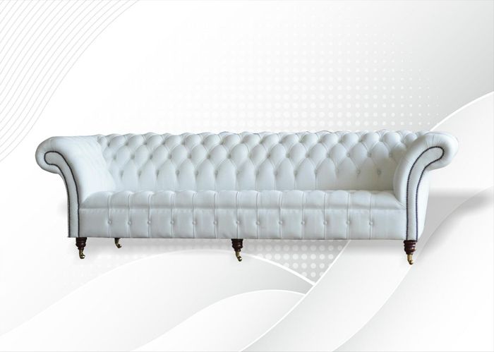 Chesterfield Weiße Leder Design Couchen Sofa Ledersofa Samt Stoff Textil Möbel