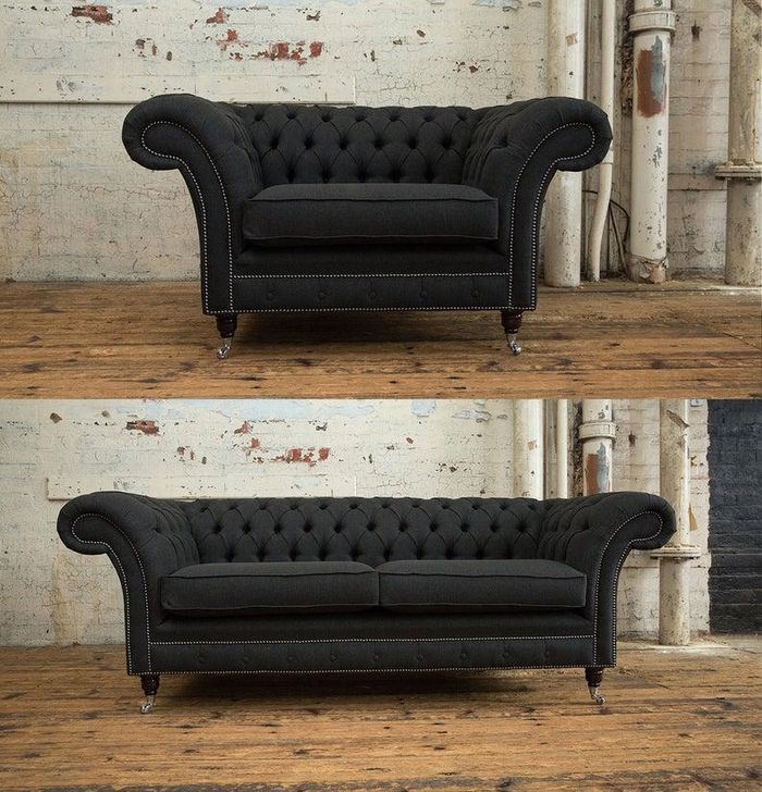 3+1 Sitzer Edle Designer Chesterfield Couch Garnitur Textil Polster Leder Sofa