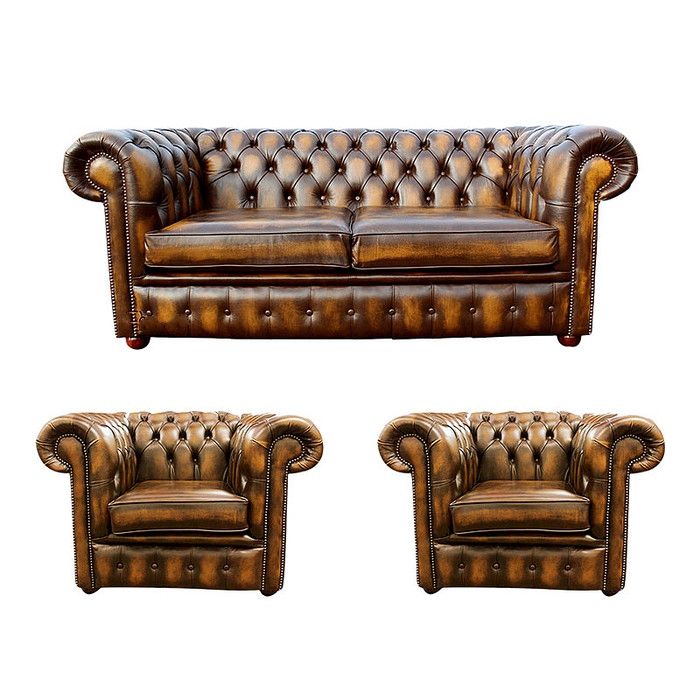 Chesterfield Ledersofa 2+1+1 Textil Couch Stoff Polster Sofa Garnitur Sitz Neu