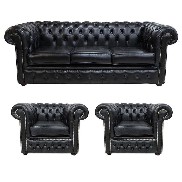 Chesterfield Leder Design Luxus Sofagarnitur Couch Sofa Polster 3+1+1 Sitzer #58