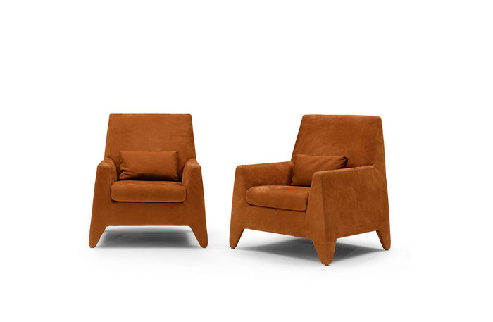 Sessel Sitz Modern Design Wohnzimmer Polster Einsitzer Textil Braun Stil Luxus