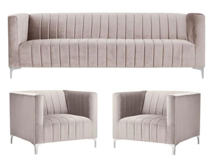 Beige Sofagarnitur Chesterfield Möbel Modern Design Textil Wohnzimmer Couchen