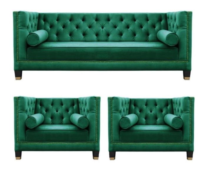 Grüne Chesterfield Couch Samt Sofa Sofagarnitur couchen Sofas Polster 311 Sitzer