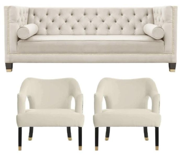 Beige Chesterfield Couch Samt Sofa Sofagarnitur couchen Sofas Polster 311 Sitzer